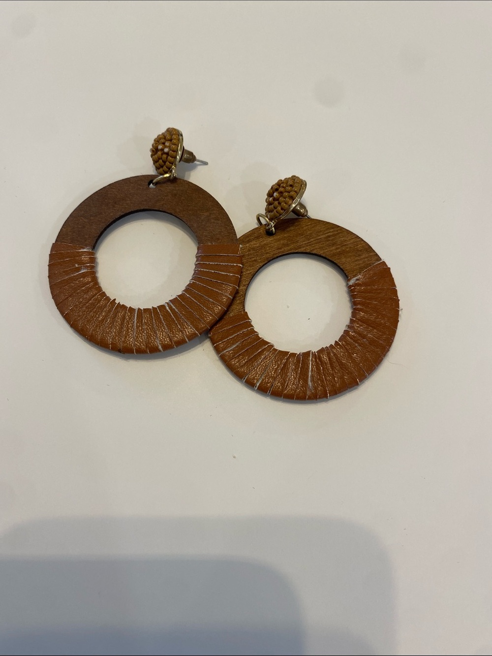 Brown Wooden Hoop Drop Earrings - Lightweight Circle Statement